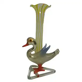 Vintage Yellow Lampworked Glass Duck Vase