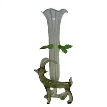 Vintage White & Grey Lampworked Glass Antelope Vase