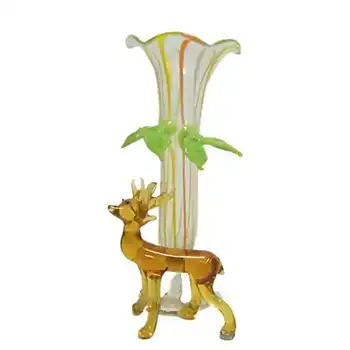 Vintage Multicoloured Lampworked Glass Deer Vase