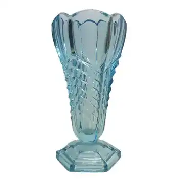 Davidson Art Deco 1930's Blue Glass ''Chevron" Vase 295