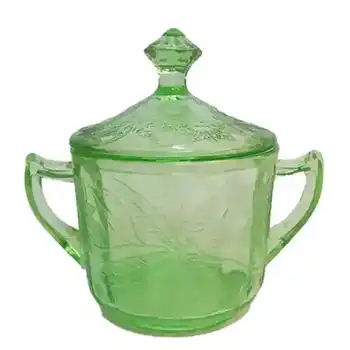 Jeannette Poinsettia Floral Green Depression Glass Bowl