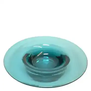 Liskeard 1970 Turquoise Glass Bowl/Candlestick - Marked