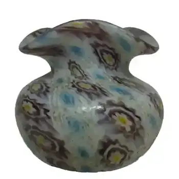 Fratelli Toso Millefiori Canes Murano Purple & Blue Glass Vase