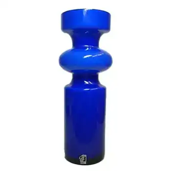 Lindshammar / JC 1970's Swedish Blue Hooped Glass Vase