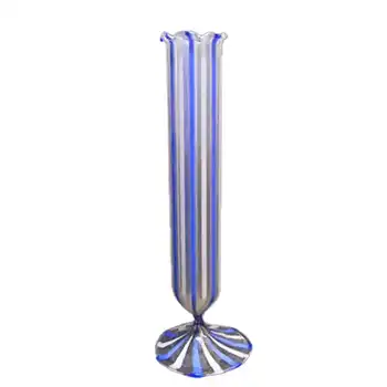 Vintage Blue & White Striped Lampworked Glass Vase