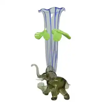 Vintage Blue & Grey Lampworked Glass Elephant Vase