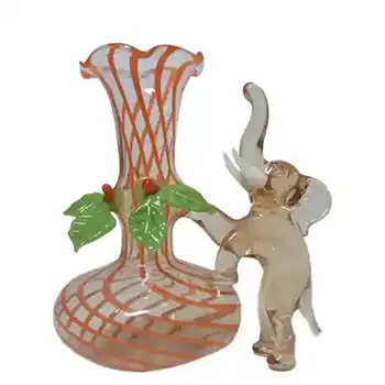 Vintage Orange & Grey Lampworked Glass Elephant Vase