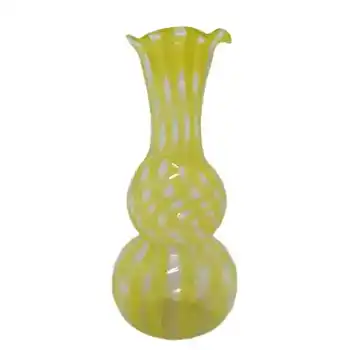 Vintage Yellow Striped Lampworked Glass Vase