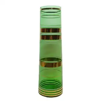Borske Sklo 1950's Green Glass Cylindrical Vase