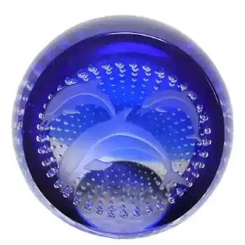 Caithness Blue Glass "Creatures" Dolphins Paperweight