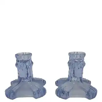 Stölzle #19743 Czech Pair of Art Deco 1930's Blue Glass Candlesticks