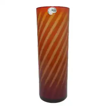 Elme 1970s Scandinavian Orange Cased Glass Stripey Vase