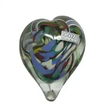 Gozo Blue & White Glass Paperweight - Signed + Labelled