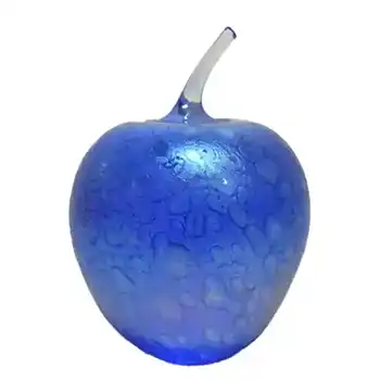 Heron Glass Blue Iridescent Apple Paperweight - Boxed