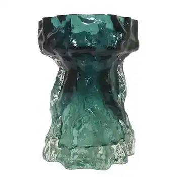 Ingrid/Ingridglas Turquoise 70s Glass Bark Textured Vase