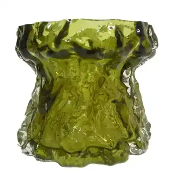 Ingrid/Ingridglas 1970s Green Glass Bark Textured Vase