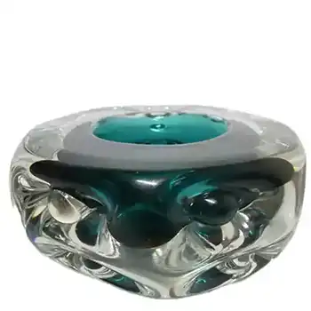 Liskeard 1970's Green Glass "Knobbly" Candlestick/Bowl