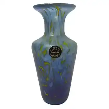 Phoenician Glass Blue Iridescent Vase Signed + Labelled