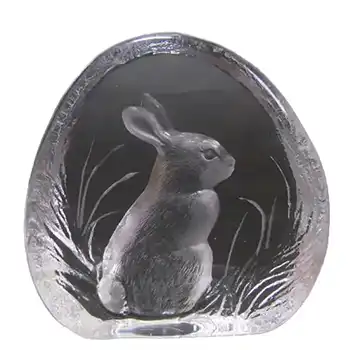Mats Jonasson #3281 Glass Paperweight Rabbit Sculpture Signed