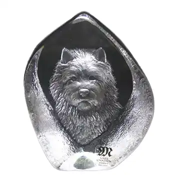 Mats Jonasson #3699 Glass Paperweight Dog Sculpture - Signed