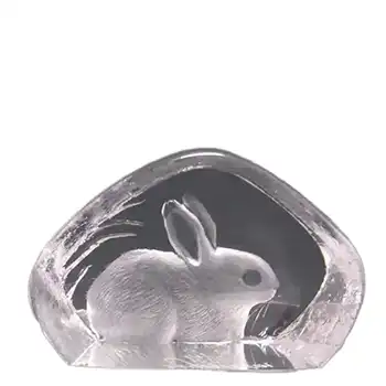 Mats Jonasson Glass Paperweight Rabbit Sculpture Signed