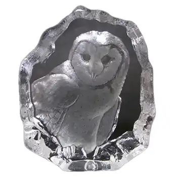 Mats Jonasson #3538 Glass Paperweight Owl Sculpture - Signed
