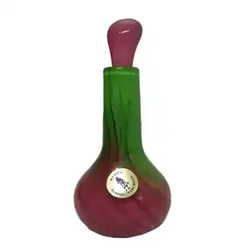 Mtarfa Pink + Green Glass Perfume/Scent Bottle - Signed