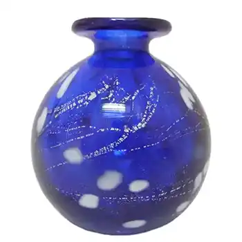 Phoenician Blue & White Maltese Glass Vase - Signed