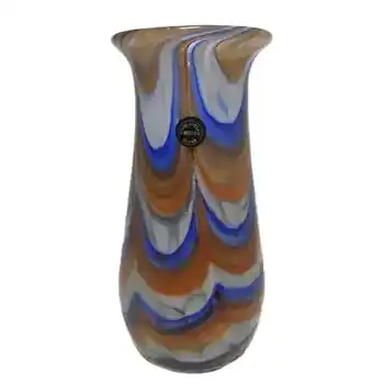 Phoenician Maltese Orange + Blue Glass Vase - Signed