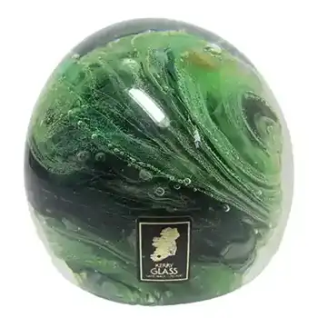 Kerry Glass Green & Black Paperweight - Labelled
