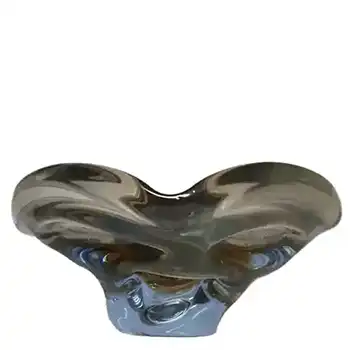 Skrdlovice #5547 Czech Amber & Blue Glass Bowl by Bohuslav Beránek