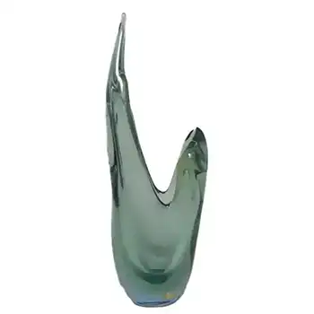 Skrdlovice #5515 Labelled Green Glass Vase by A. Marošová