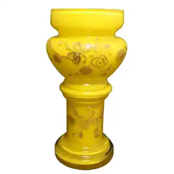Victorian 1890's Bohemian Enamelled Yellow Glass Vase