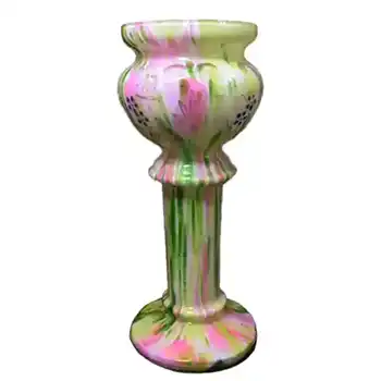 Welz Bohemian Pink & Green Aventurine Spatter Glass Vase
