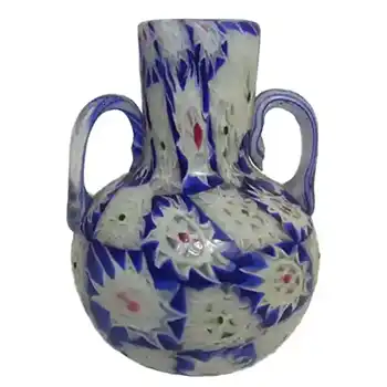 Fratelli Toso Millefiori Canes Murano Blue & White Glass Vase