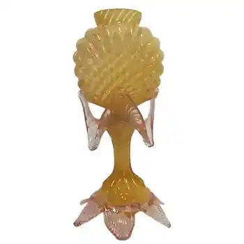 Welz Victorian Czech Yellow/Pink Striped Glass Vase
