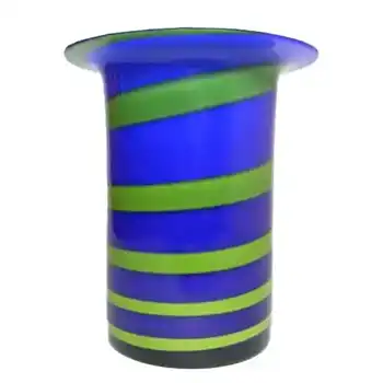 Alsterfors #S5122 Blue & Green Glass Vase Signed "P. Ström 69"