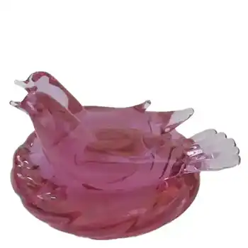 Archimede Seguso Murano Pink Glass Birds + Nest - Signed