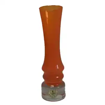 Sea Glasbruk 1970's Swedish Orange Glass Vase - Label