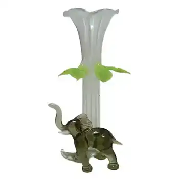 Vintage White & Grey Lampworked Glass Elephant Vase