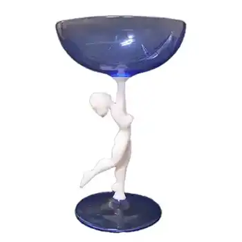 Vintage Blue & White Nude Lady Spirit Glass