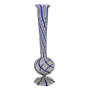 Vintage Blue & White Striped Lampworked Glass Vase