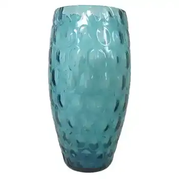 Borske Sklo Large 1950's Blue Glass Optical Olives Vase
