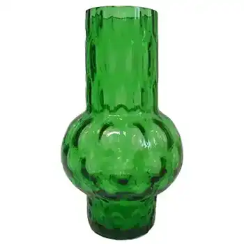 Borske Sklo 1950's Green Glass Optical 'Olives' Vase