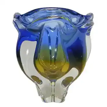 Chřibská #240/4/16 Czech Blue & Amber Glass Vase
