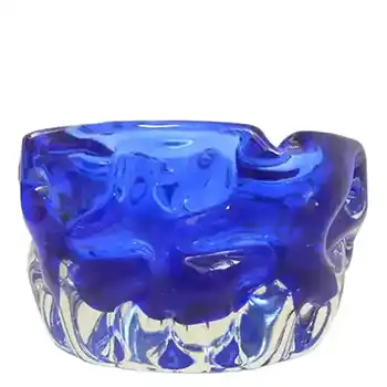 Crystalex/Bor Czech Blue Glass Bowl by Pavel Hlava 1968