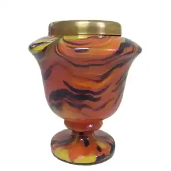 Czech Orange, Black + Yellow Spatter Glass Posy Vase