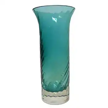 Dartington #FT402 Frank Thrower Turquoise Glass 'Flare'  Vase