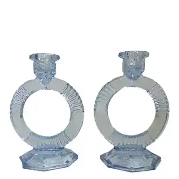 Libochovice #1691 Czech Art Deco Blue Glass Candlesticks