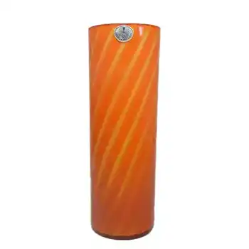 Elme 1970s Scandinavian Orange Cased Glass Striped Vase
